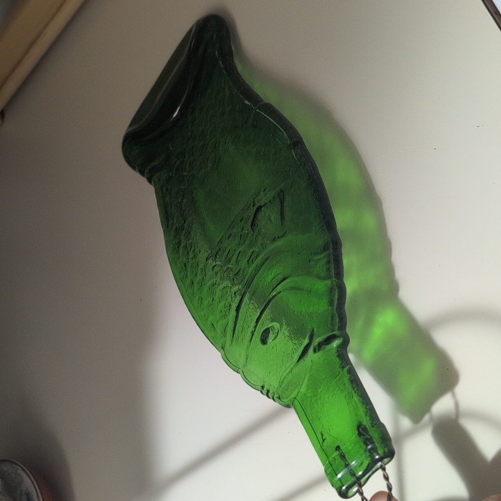 Vintage/ Antique Green Fish-Shaped Glass Bottle Decor